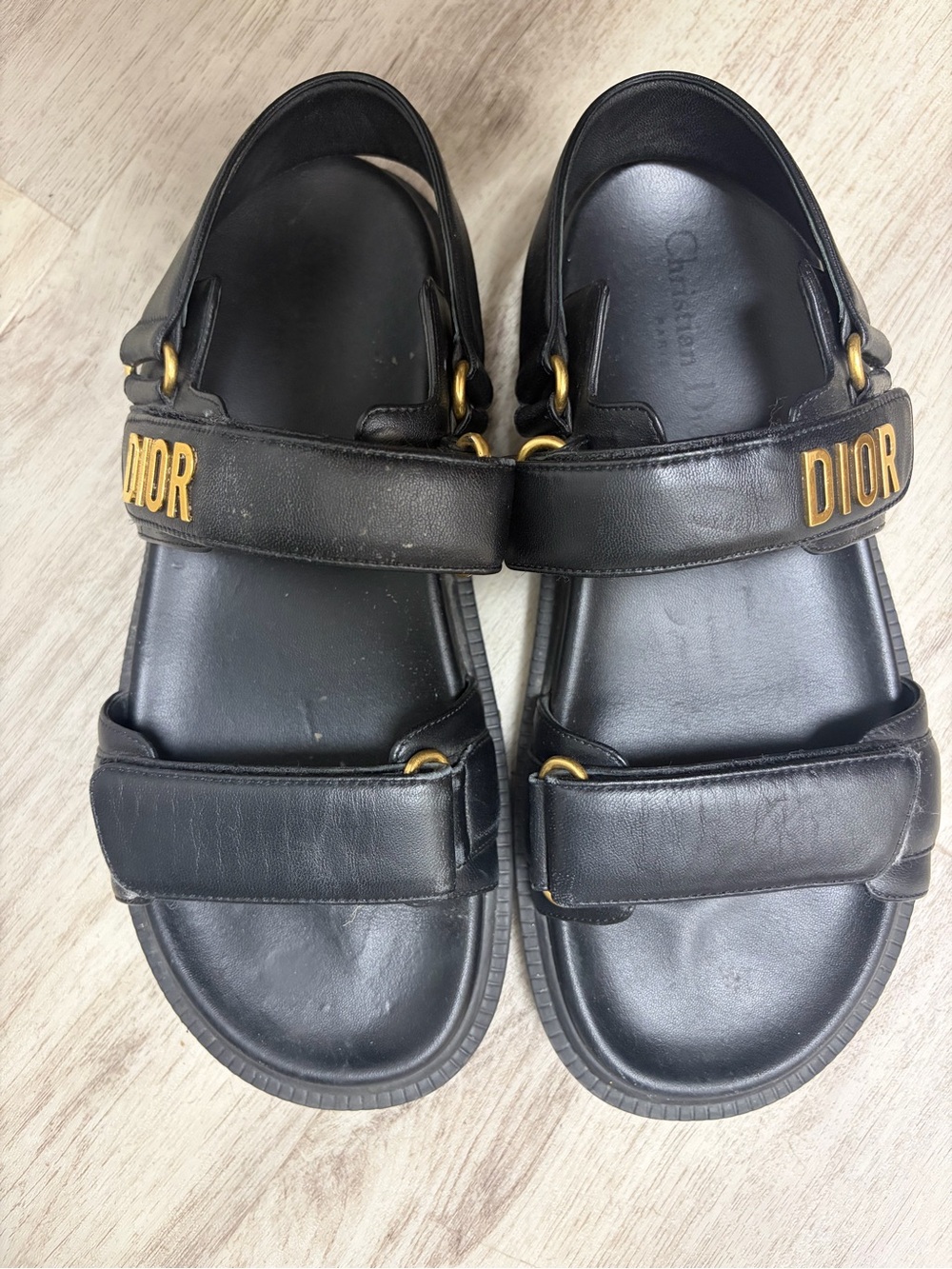 Christian Dior Black Leather Logo Strap Sandals